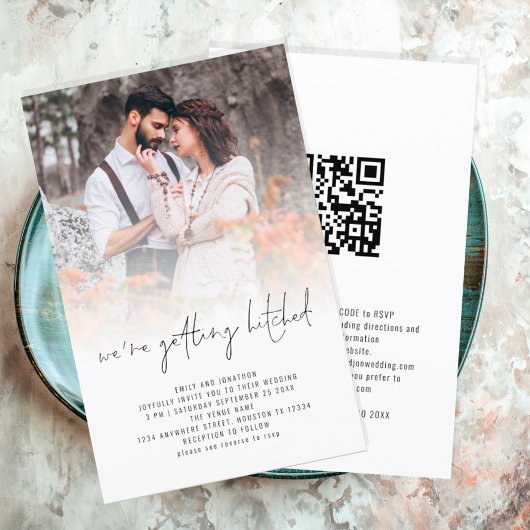 Budget Moderne Foto Overlay QR-Code Hochzeit einla
