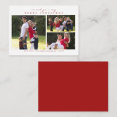 Budget Moderne frohe Weihnachten Rot 3 Foto Urlaub Mitteilungskarte (Vorne/Hinten)