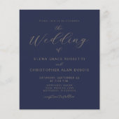Budget Moderne Gold Script Navy Blue Wedite Einlad (Vorderseite)