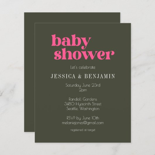 Budget Moderne Groovy Pink Green Baby Dusche laden (Vorne/Hinten)