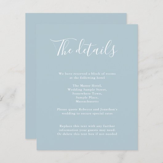 Budget Moderne, hellblaue Hochzeitdetails laden ei (Vorne/Hinten)