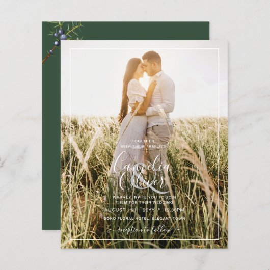 Budget Moderne Juniper Green Wedding Einladung (Vorne/Hinten)