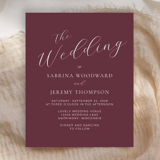 Budget Moderne Kalligrafie Burgundy Wedding Einlad