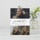 Budget Moderne Kalligrafie Drei Foto Abschluss Einladung (Stehend Vorderseite)