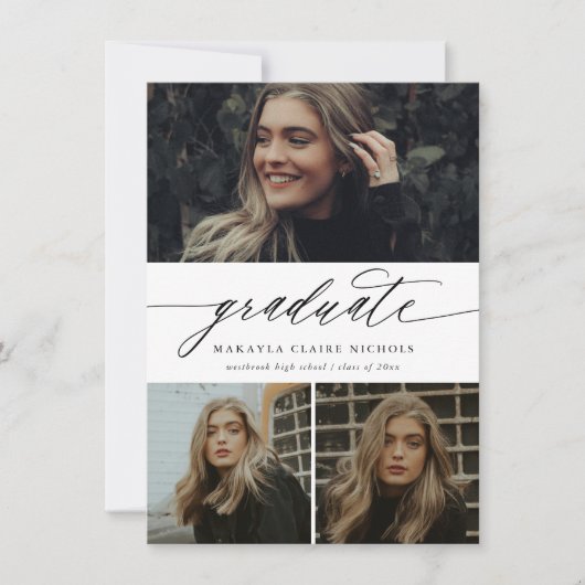 Budget Moderne Kalligrafie Drei Foto Abschluss Einladung (Vorderseite)