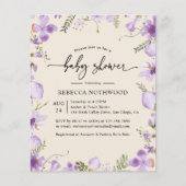 Budget Moderne Lavendel Baby Dusche Einladung (Vorderseite)