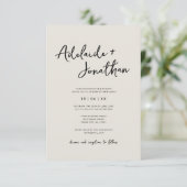 Budget Moderne Minimalistische Elfenbeinhochzeit Einladung (Stehend Vorderseite)