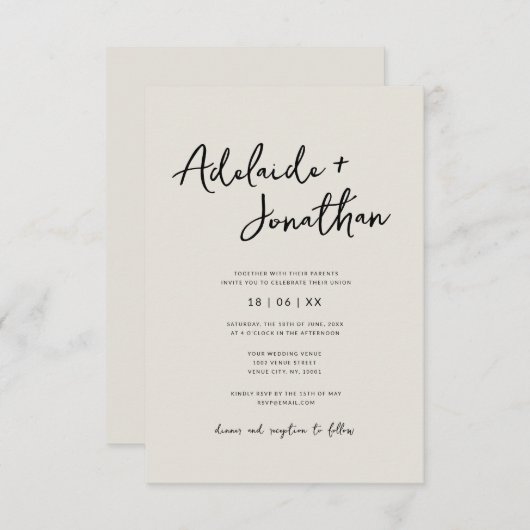 Budget Moderne Minimalistische Elfenbeinhochzeit Einladung (Vorne/Hinten)