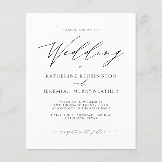 Budget Moderne Minimalistische Skripteinladung (Vorderseite)