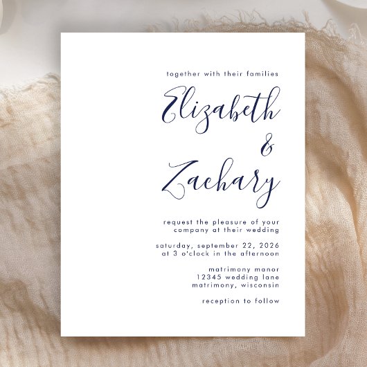 Budget Moderne Navy Blue Script Einladung