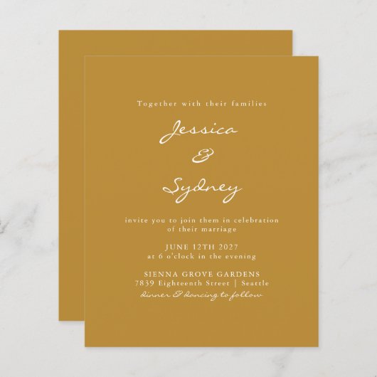 Budget Moderne Ocker Script Einladung (Vorne/Hinten)