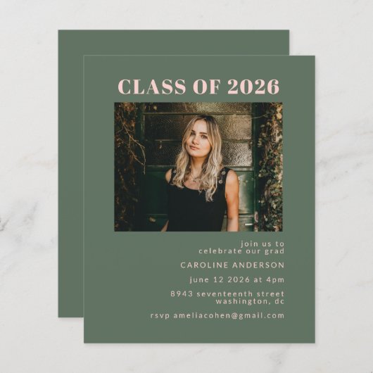 Budget Moderne Pink Green Foto Graduation Party (Vorne/Hinten)