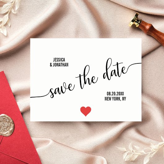 Budget Moderne RED Heart Wedding SPAREN DAS DATUM Ankündigungspostkarte