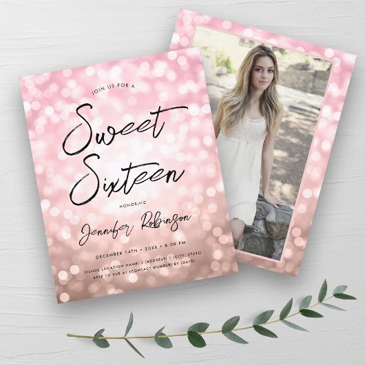 Budget Moderne Rose Gold Foto Sweet 16 Einladung