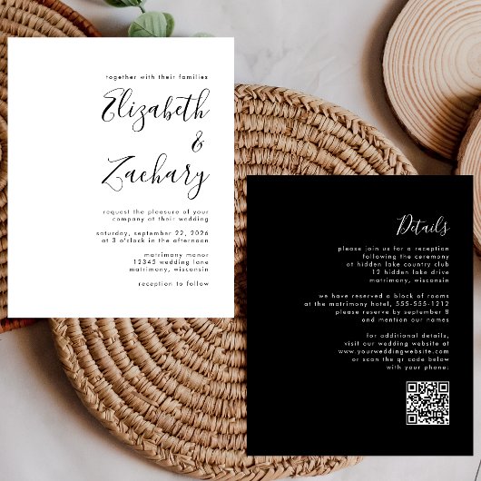 Budget Moderne Schwarz-Weiß-QR-Hochzeit