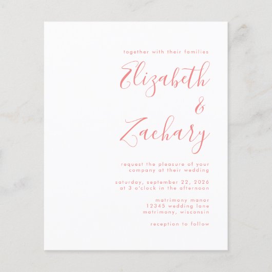Budget Moderne Script Coral QR Code Hochzeit einla (Vorderseite)