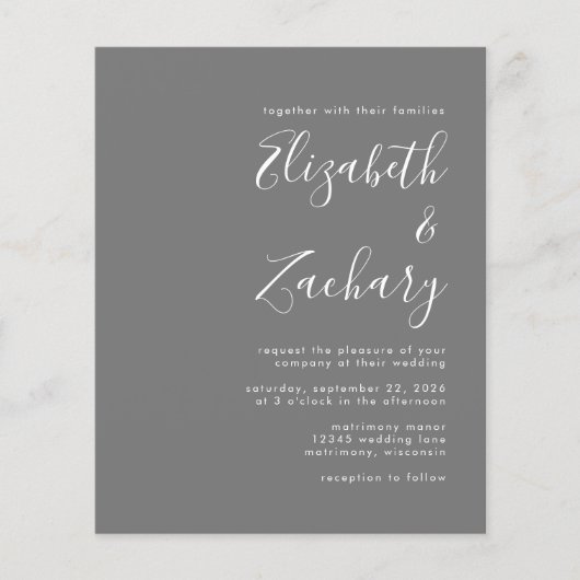 Budget Moderne Script Graue QR Code Hochzeit Einla (Vorderseite)