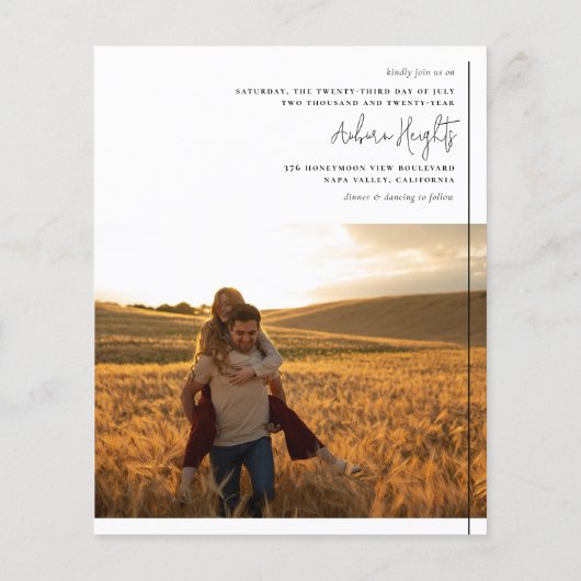 Budget Moderne Script Typografie 2 Fotos Hochzeit (Rückseite)