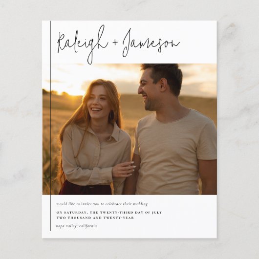 Budget Moderne Script Typografie 2 Fotos Hochzeit (Vorderseite)