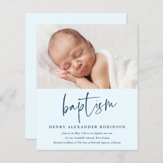 Budget Moderne Skriptboys Taufe Einladung (Vorne/Hinten)