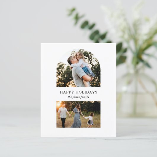 Budget Moderne Split Arch Zwei Foto Ferienkarte (Stehend Vorderseite)