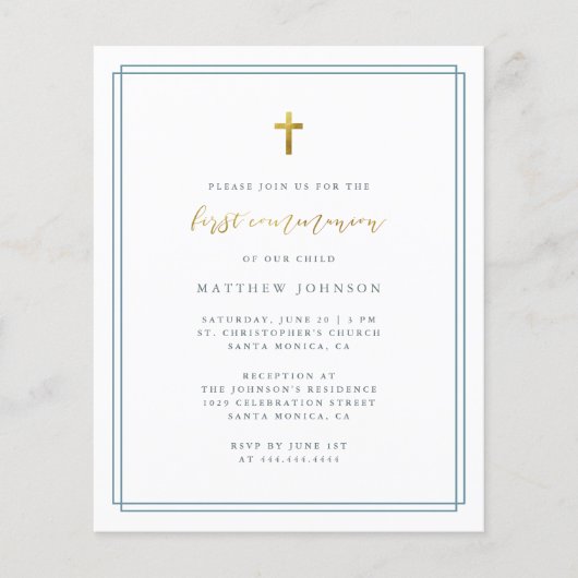 Budget Moderne Typografie Blue First Communation (Vorderseite)