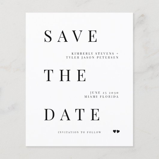 Budget moderne Typografie Hochzeit speichern das D (Vorderseite)