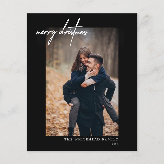 Budget Moderne Weihnachten Schwarze Fotokarte Flyer (Vorne)