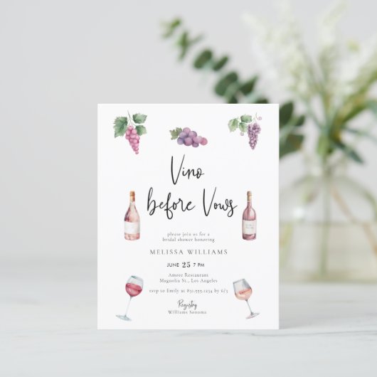 Budget Moderne Wine Bridal Dusche Einladung (Stehend Vorderseite)