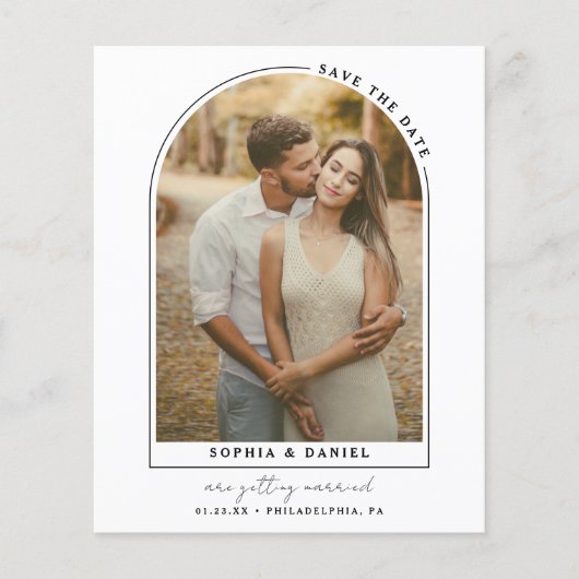 Budget Moderner Bogen mit Foto Save the Date Flyer (Vorne)