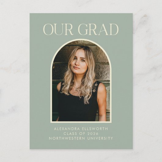 Budget Moderner Foto Sage Green Arch Abschluss Postkarte (Vorderseite)
