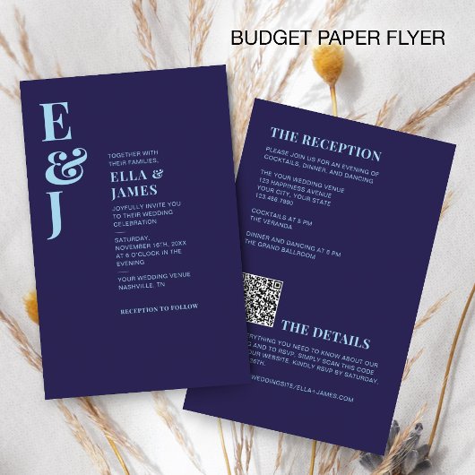Budget Moderner Minimalistischer Navy Blue Wedding Flyer