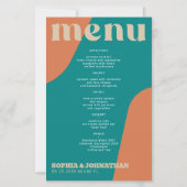 Budget moderner Retro-Groovy-Hochzeitsmenütemplate (Vorderseite)