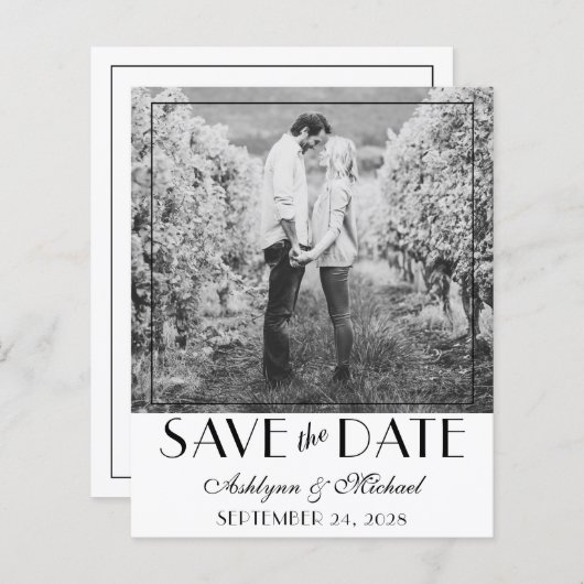 BUDGET Modernes Art Deco Foto Save the Date (Vorne/Hinten)
