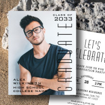 BUDGET Modernes Black Script Foto GRAD-Einladung