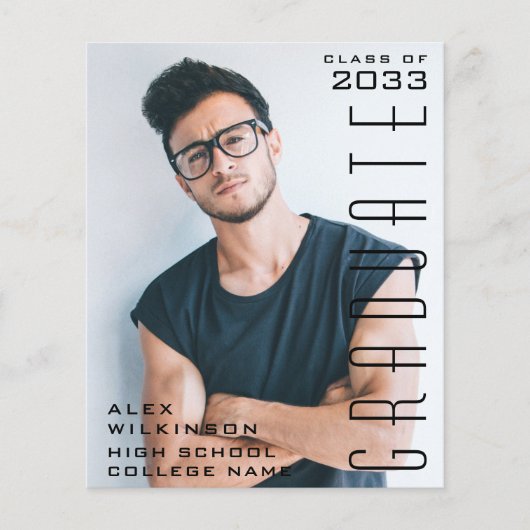 BUDGET Modernes Black Script Foto GRAD-Einladung (Vorderseite)