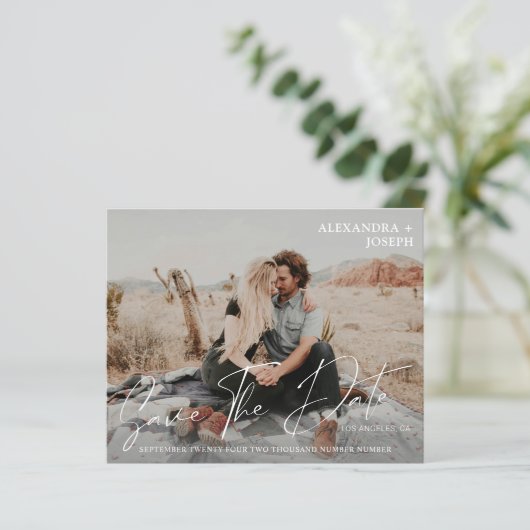 Budget Modernes Chic Foto Long Date Save the Date (Stehend Vorderseite)