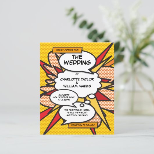 Budget Modernes Comic Book Foto Hochzeit Einladung (Stehend Vorderseite)