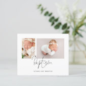 Budget Modernes Drehbuch 2 Fotos Taufe Einladung (Stehend Vorderseite)