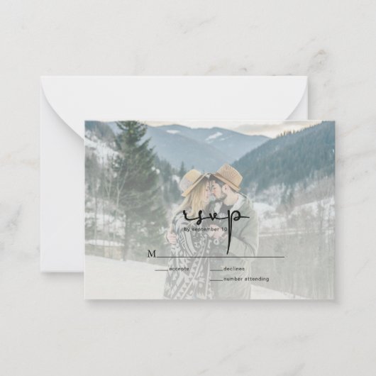 BUDGET Modernes, elegantes Skript-Foto Hochzeit RS Mitteilungskarte (Vorderseite)