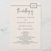 Budget Modernes Elfenbeinmonogramm-Hochzeitsprogra Flyer (Vorne)