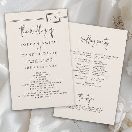 Budget Modernes Elfenbeinmonogramm-Hochzeitsprogra Flyer