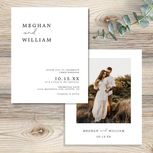 Budget Modernes Foto Boho Hochzeitseinladung