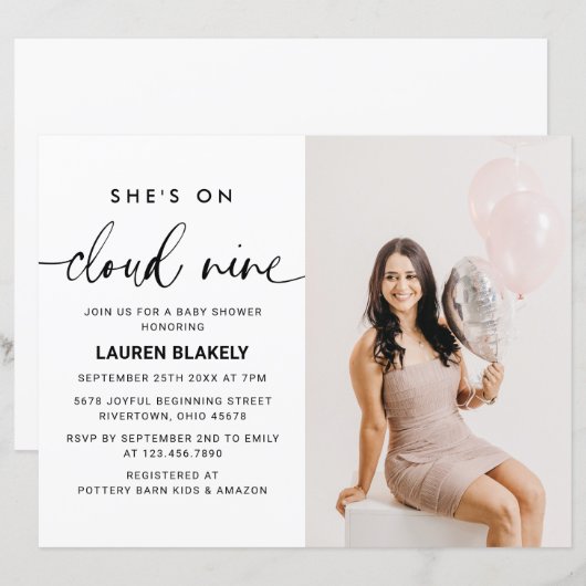 Budget Modernes Foto Cloud 9 Kinderdusche Einladun (Vorne/Hinten)