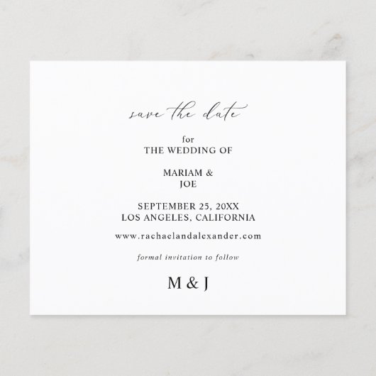 Budget Modernes Foto Das Skript H Save the Date Flyer (Hinten)