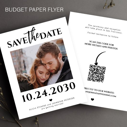 Budget Modernes Foto QR Code Hochzeit speichern Si Flyer