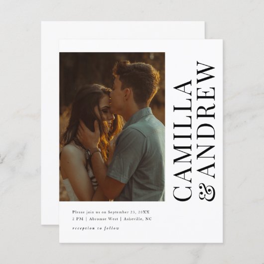 Budget Modernes Foto QR Code Hochzeitseinladung (Vorne/Hinten)