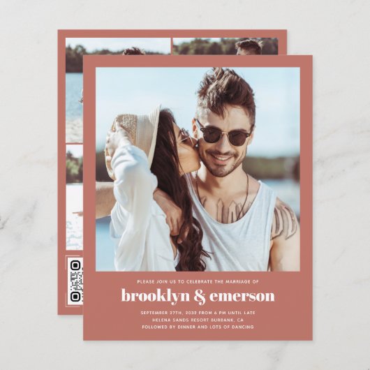 Budget Modernes Foto QR Code Hochzeitsempfehlung (Vorne/Hinten)