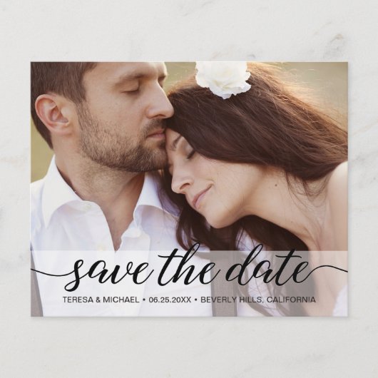 Budget Modernes Foto Save the Date Hochzeitsskript (Vorderseite)