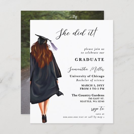 Budget Modernes Foto Sie tat es Abschluss einladen (Vorne/Hinten)